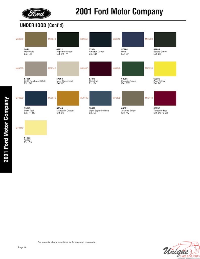 2001 Ford Paint Charts Sherwin-Williams 6